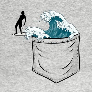 Japanese Wave in Pocket | Longboard Surfer T-Shirt